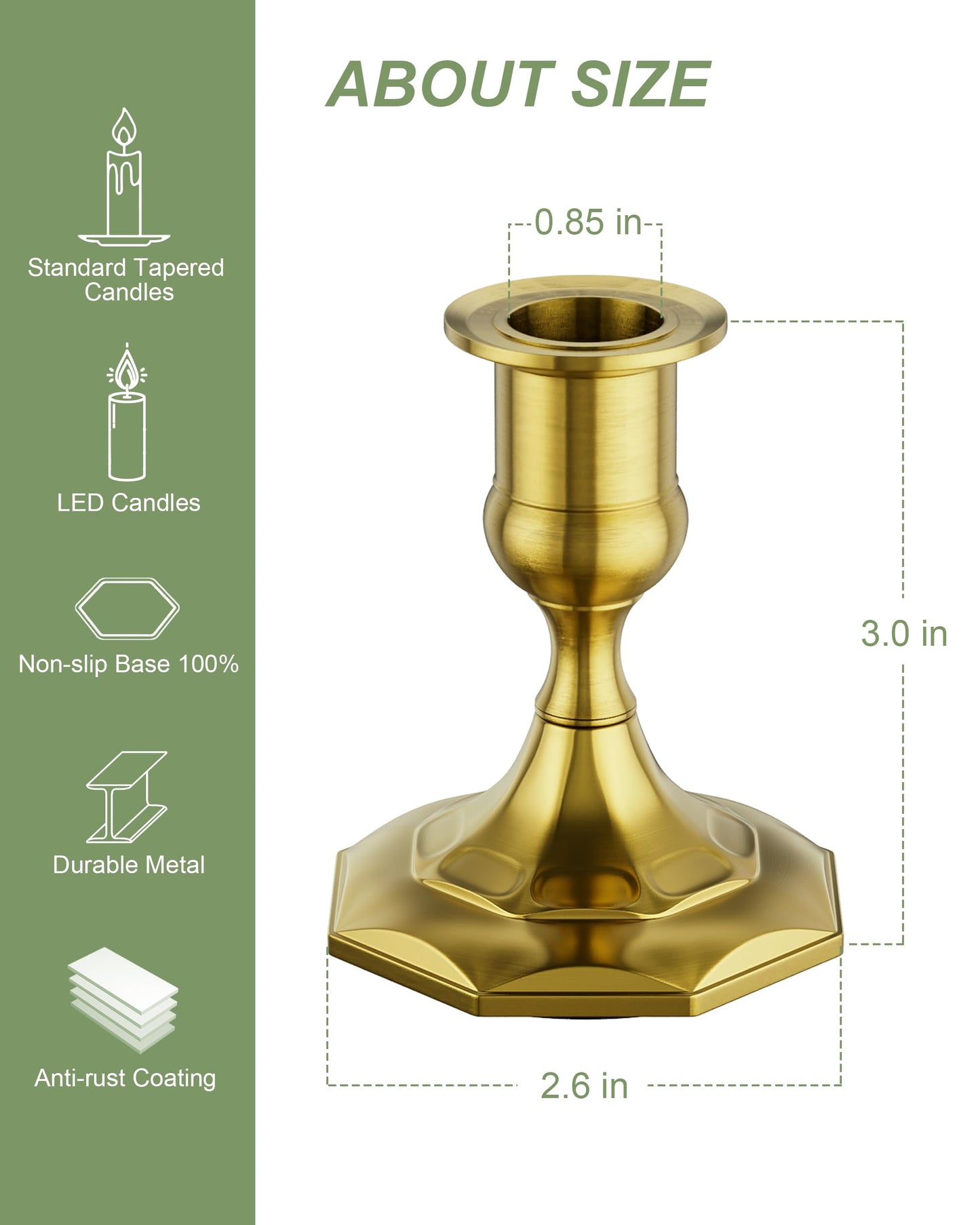 Viuieyid Brass Gold Candle Holders Set of 2, Elegant Metal Candlestick Holders for Weddings,Dining, Special Events, Taper Candle Holders as Table Centerpiece Home Decor Festive Candle Stick Holder