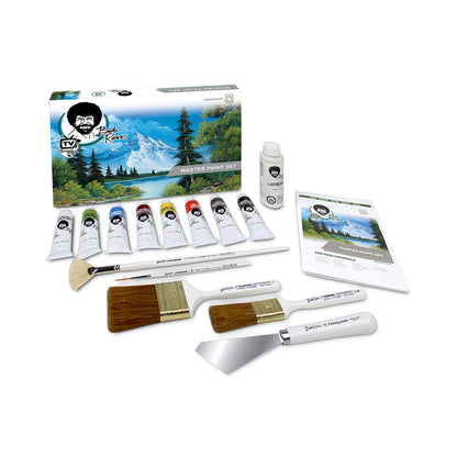 Bob Ross Master Artist Oil Paint 15 Piece Bundle Plus Wood Tabletop Travel Art Easel and Canvas Panels (3pk) - 12x16 (3 Items)