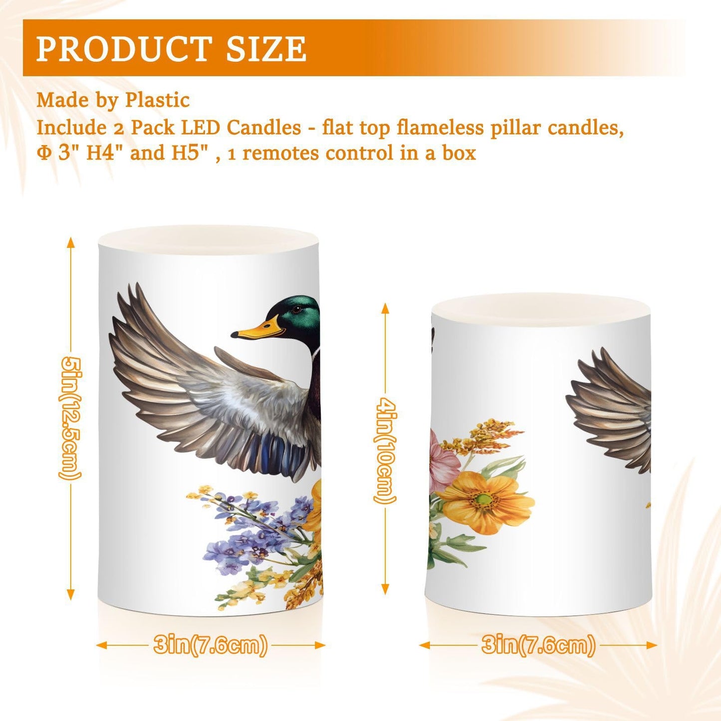 ALAZA Flickering Flameless Candles Mallard Duck Sunflowers Battery Operated Candles with Remote Timer LED Pillar Votive Candles Set of 2 for Holiday Decor