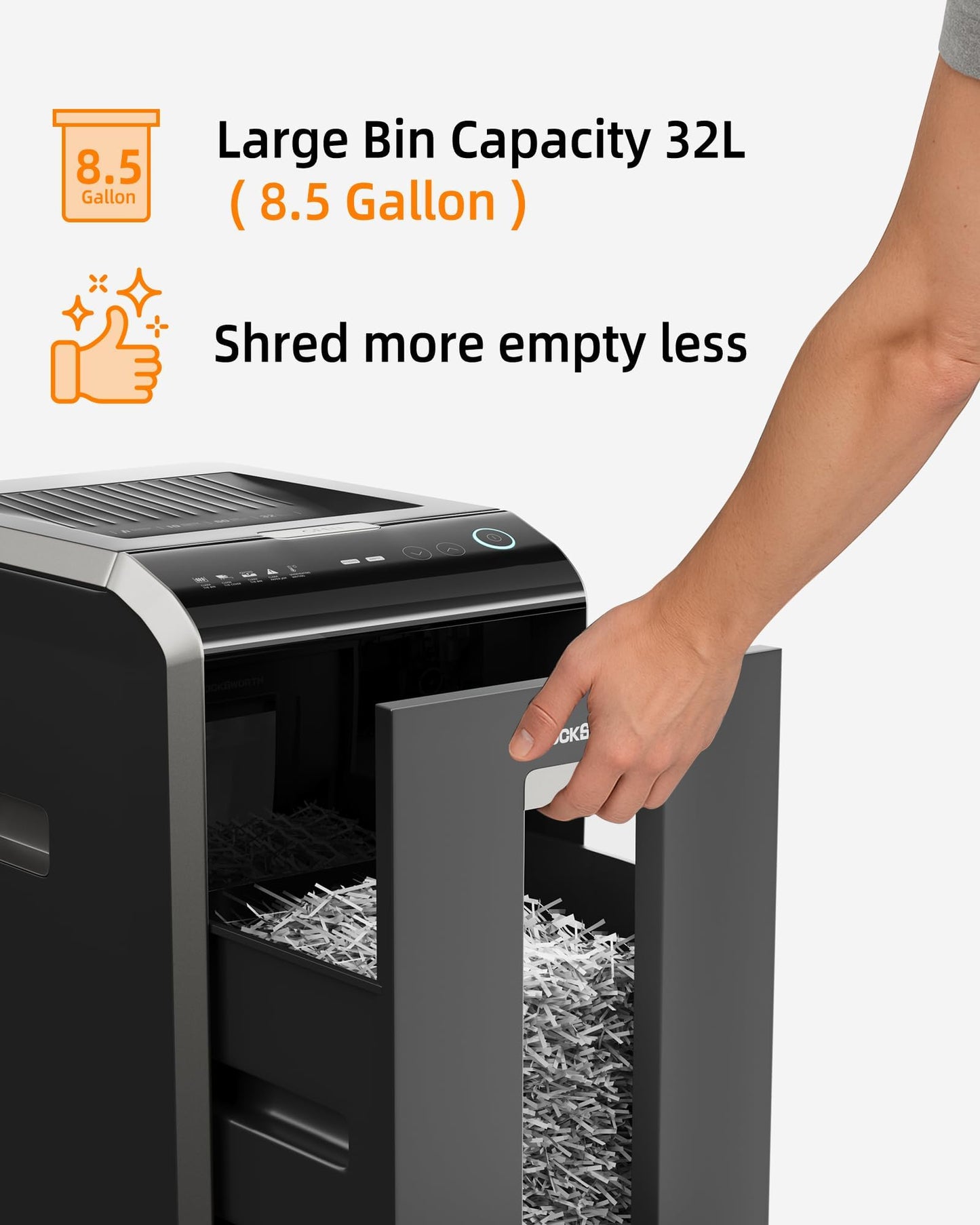 Locksworth Heavy Duty Micro-Cut Paper Shredder: 200-Sheet Auto Feed/10-Sheet Manual Feed, P-5 High Security, 8.5 Gallon Bin with Casters for Home Office