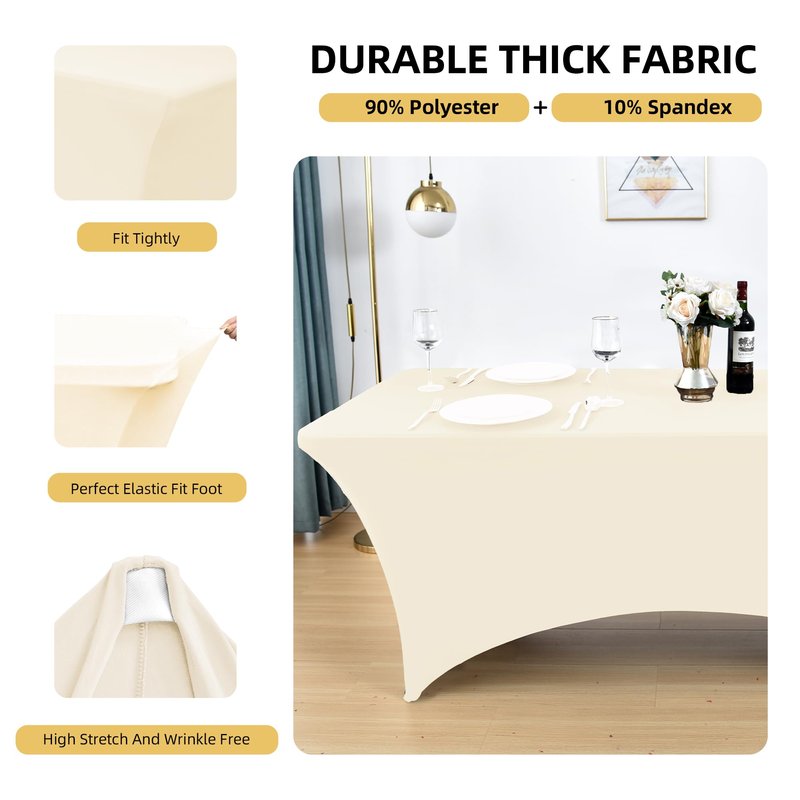 ZarzaaSik 6-Pack 6ft Spandex Table Covers for Rectangle Standard Folding Tables - Wrinkle Resistant Stretch Tablecloths - Ultimate Fitted Table Protector for Parties, Trade Shows, Wedding