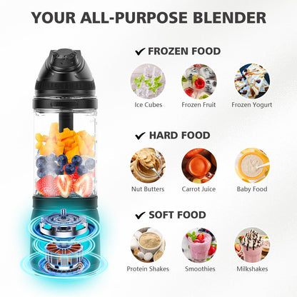 Portable Blender Personal Juicer for Shakes and Smoothies - 20 OZ Electric Protein Shaker Bottle with Insulated Sleeve, Travel Lid, USB-C Rechargeable - Mini Small Blender Cup for Kitchen, Office, Gym