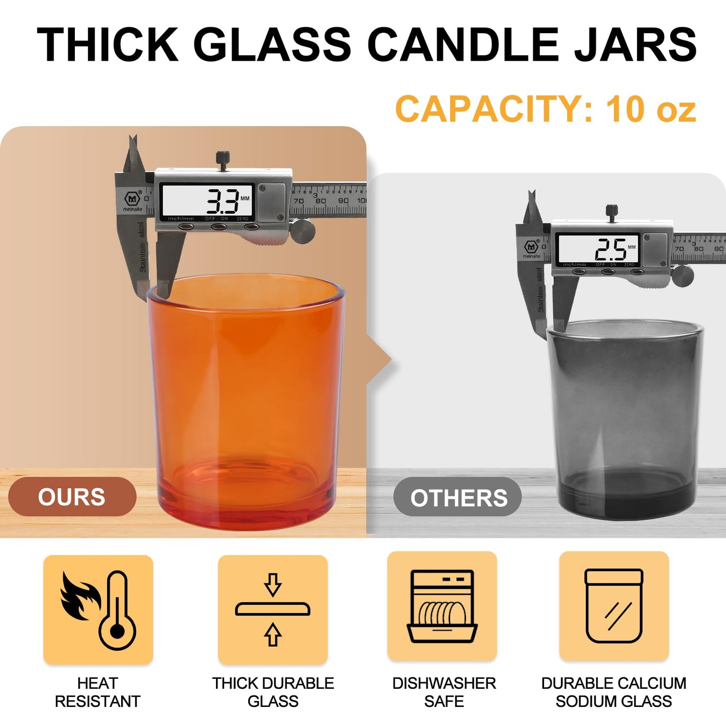 SHOWIN 10 OZ Thick Candle Jars for Making Candles 15 Pcs, Empty Jars with Wood Lids for Candle Making, Sample Container, Clear Orange