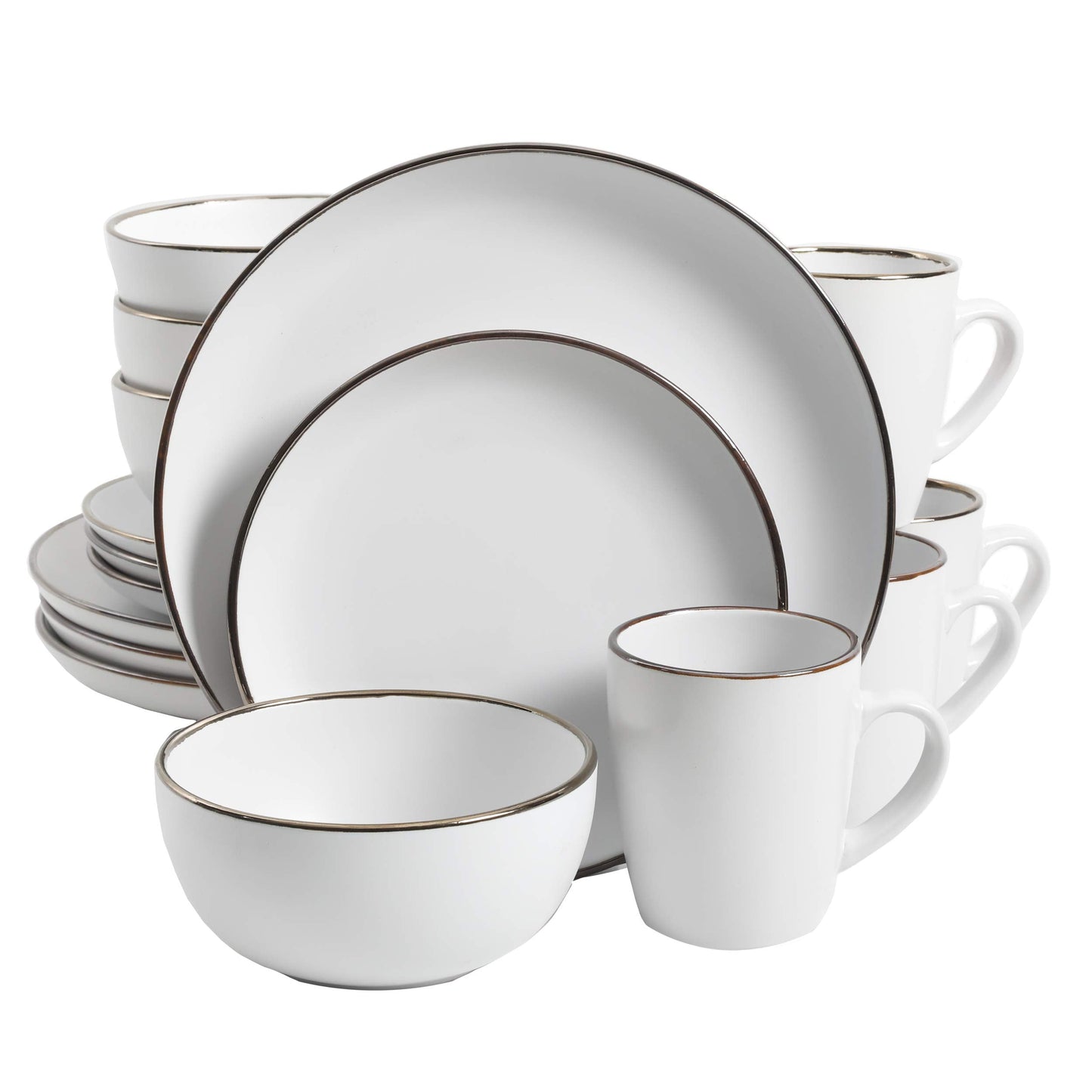 Gibson Home Queenslane 16 Piece Double Bowl Plates and Bowls Dinnerware Sets - Matte Blue