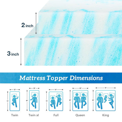 Sweetcrispy Memory Foam Mattress Topper - 3 Inch Gel Infused Cooling Pad for Full Size Bed | CertiPUR US Certified, Breathable Blue
