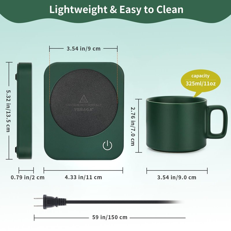 VOBAGA Mug Warmer Set, Coffee Warmer for Desk with 11oz Ceramic Mug, Auto Shut Off & 3-Temp Settings, Smart Coffee Cup Warmer, Home Office Essentials Coffee Set(Mug Included)