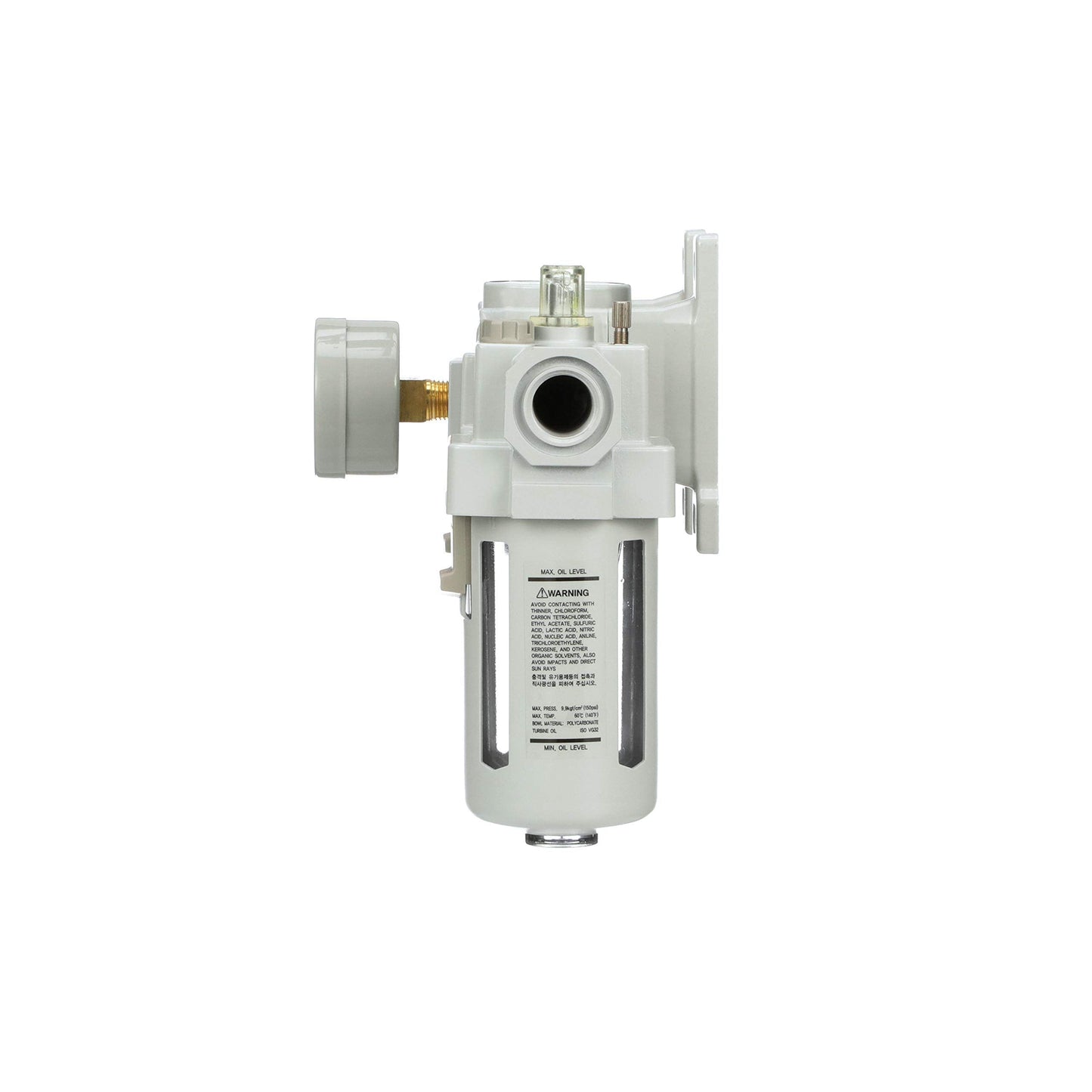 PneumaticPlus SAU400-N04G Compressed Air Filter Regulator Lubricator Combo 1/2" NPT - Poly Bowl, Manual Drain, Bracket, Gauge