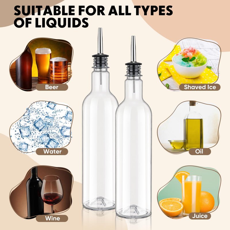 RimCereal 8 Pack 25 oz Syrup Bottle Plastic Long Neck Bottle with Stainless Steel Leakproof Tapered Spout Pourer and Cap Alcohol Juice Coffee Container for Home Bar Service Bartending Supplies