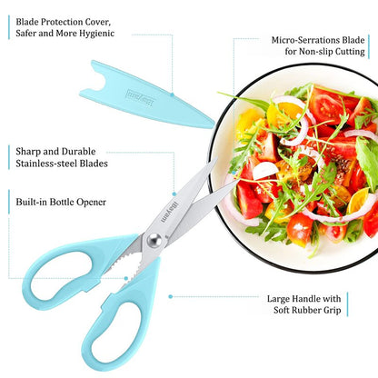 Kitchen Shears, iBayam Kitchen Scissors All Purpose Heavy Duty Meat Scissors Poultry Shears, Dishwasher Safe Food Cooking Scissor Stainless Steel Utility Scissor, 2-Pack, Light Blue, Pistachio