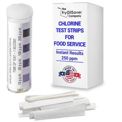 Chlorine Test Strips for Restaurants and Food Services, 1 x Vial of 100 Sanitizer Test Strips for Kitchens, 0-200 ppm Testing Kit for Sanitizing Solution, Precise Bleach Testing Kit by FryOilSaver Co.