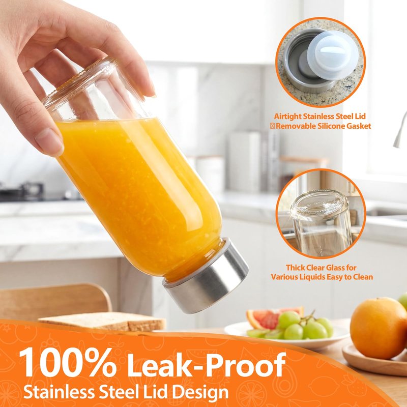 Luxfuel 8 oz Glass Water Bottles with Lids, 4 Pack Small Glass Juice Bottles with Stainless Steel Caps & Funnel, Leak-Proof Containers for Juicing, Milk, Ginger Shots, Smoothies, Wellness Drinks