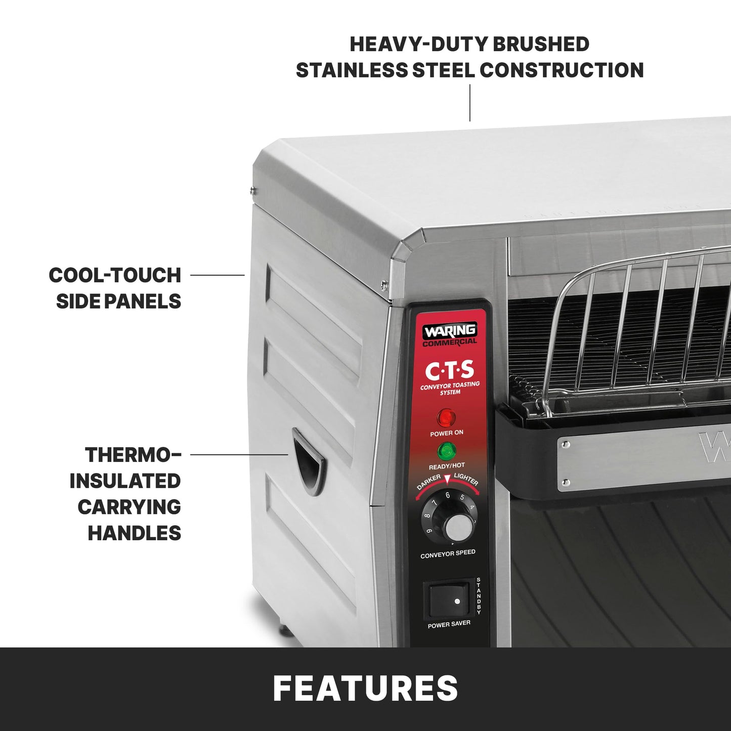 Waring Commercial Heavy-Duty Conveyor Toaster, 450 Slices per Hour, Stainless Steel Construction, for Cafes & Restaurants, NSF Certified, 120V, CTS1000
