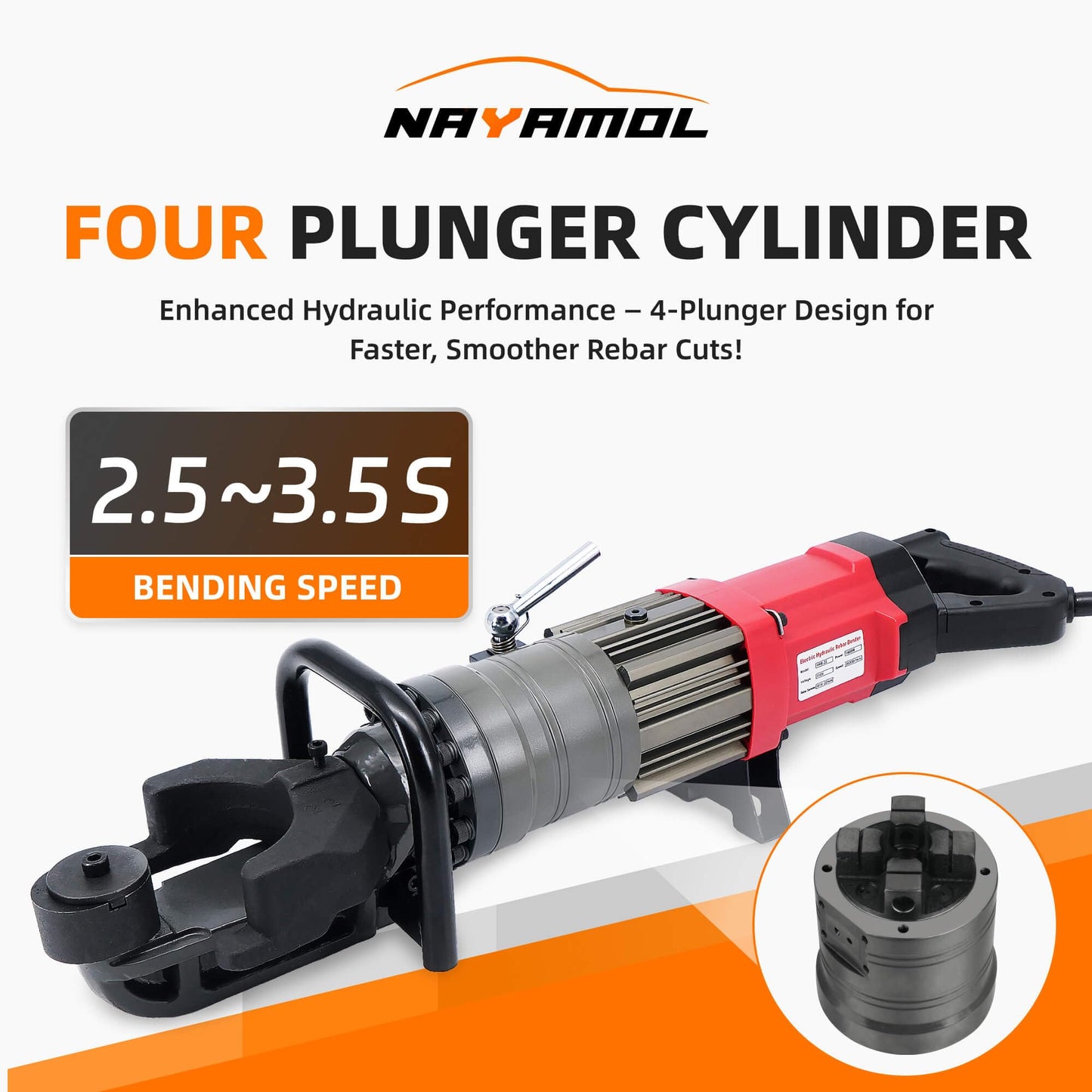 NAYAMOL 1400W Hydraulic Electric Rebar Bender 14–22mm, 110V Electric Rebar Bending Machine, 0–130° Adjustable Angle, Fast 2.5–3.5s Operation, Portable Tool with Pure Copper Motor