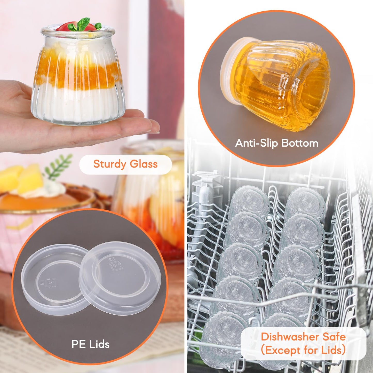 4oz Small Glass Jars 40Pack, Clear Glass Pudding Jars with PE Lids and Tags, Spice Jars/Glass Jelly Jars/Yogurt Jars/Small Jars with Lids (Set of 40)