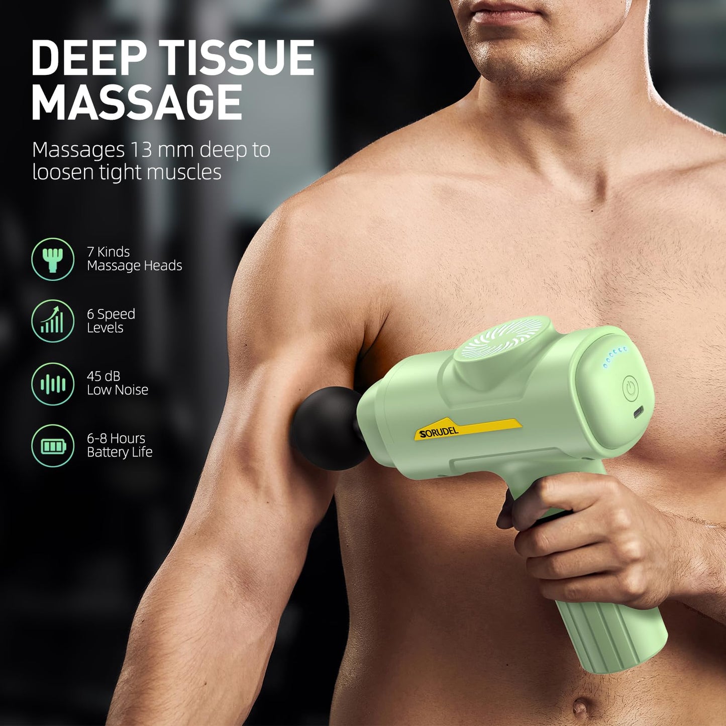 Massage Gun,Massage Gun Deep Tissue for Pain Relief with 7 Massage Heads & 6 Speeds and Carrying Case (Green)