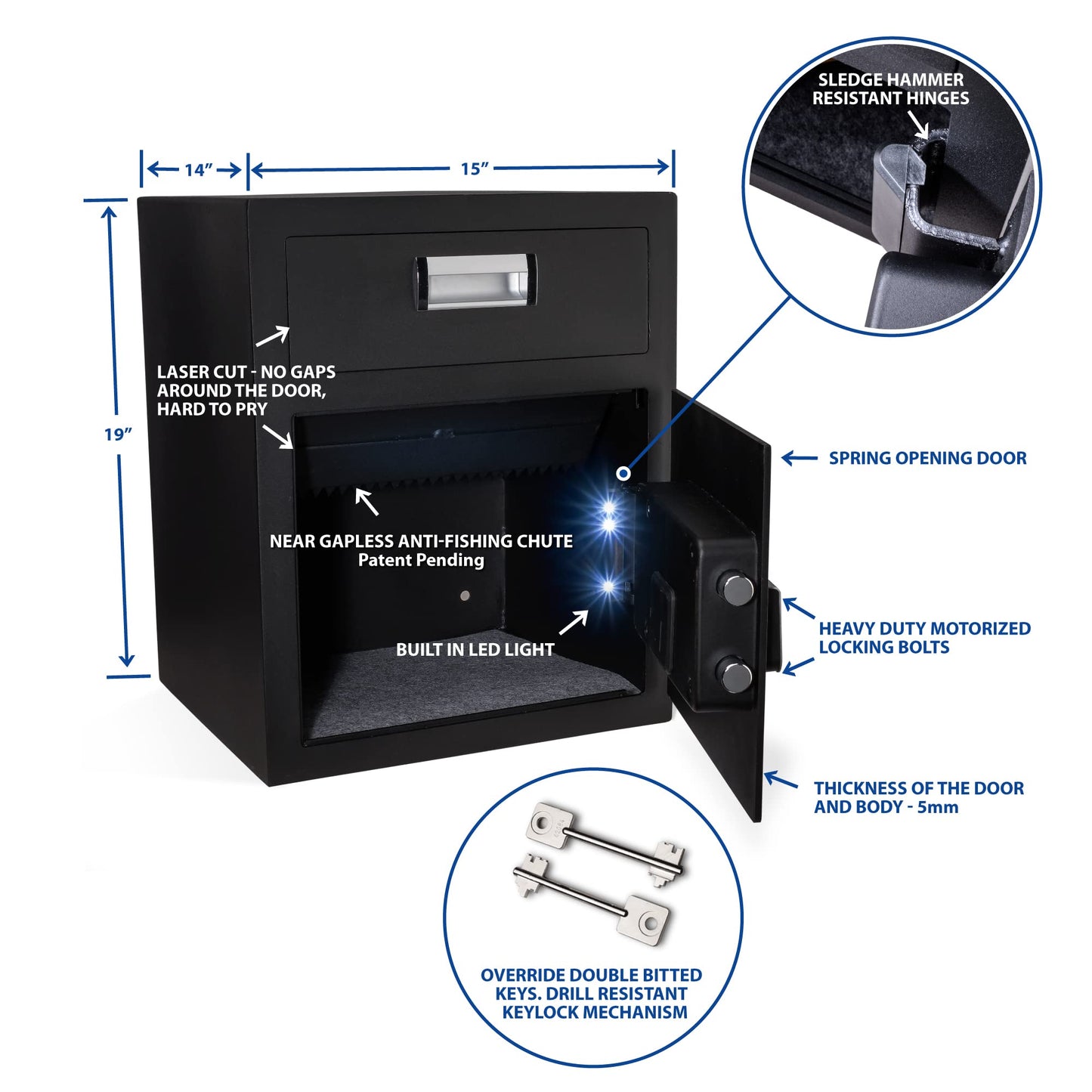 Viking Security Safe VS-48DS Heavy Duty Depository Safe with Drop Slot – Large Digital Keypad Box for Cash, Documents & Valuables – Anti-Fish Design, Motorized Lock, LED Light – For Business Use
