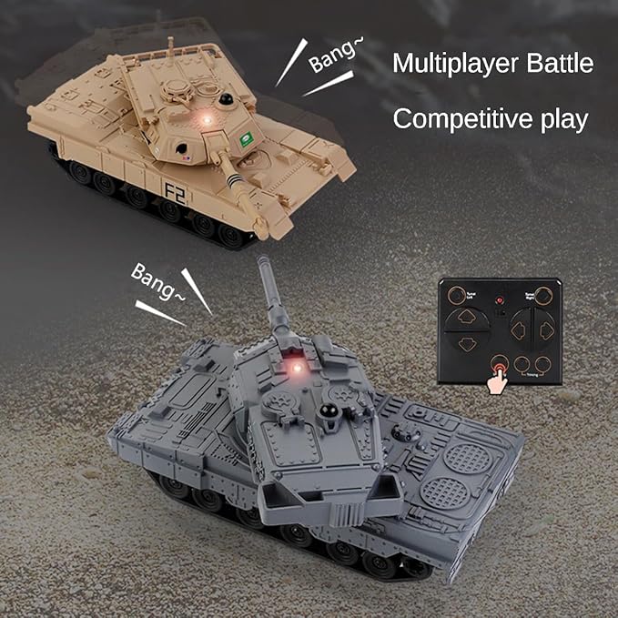 2.4GHz Mini RC Tank Toy with LED and Rotating Turret. The Ultimate Military Toy for Boys and Girls (Gray)