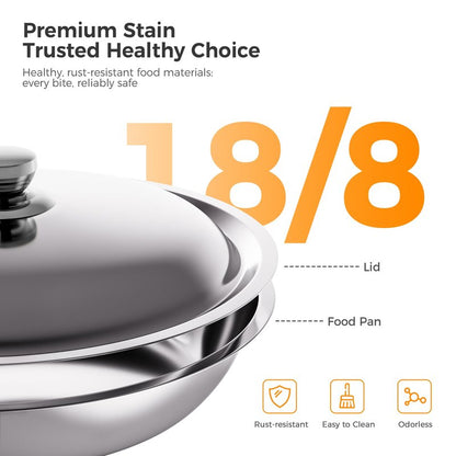 CAMMOO Silver 4 Pack Chafing Dishes for Buffet, 18/8 (304) Stainless Steel Food Pan with Lid, 6QT Round Chafing Dish Buffet Set Food Warmer, Food Warmers for Parties Buffet Catering Events Dinners