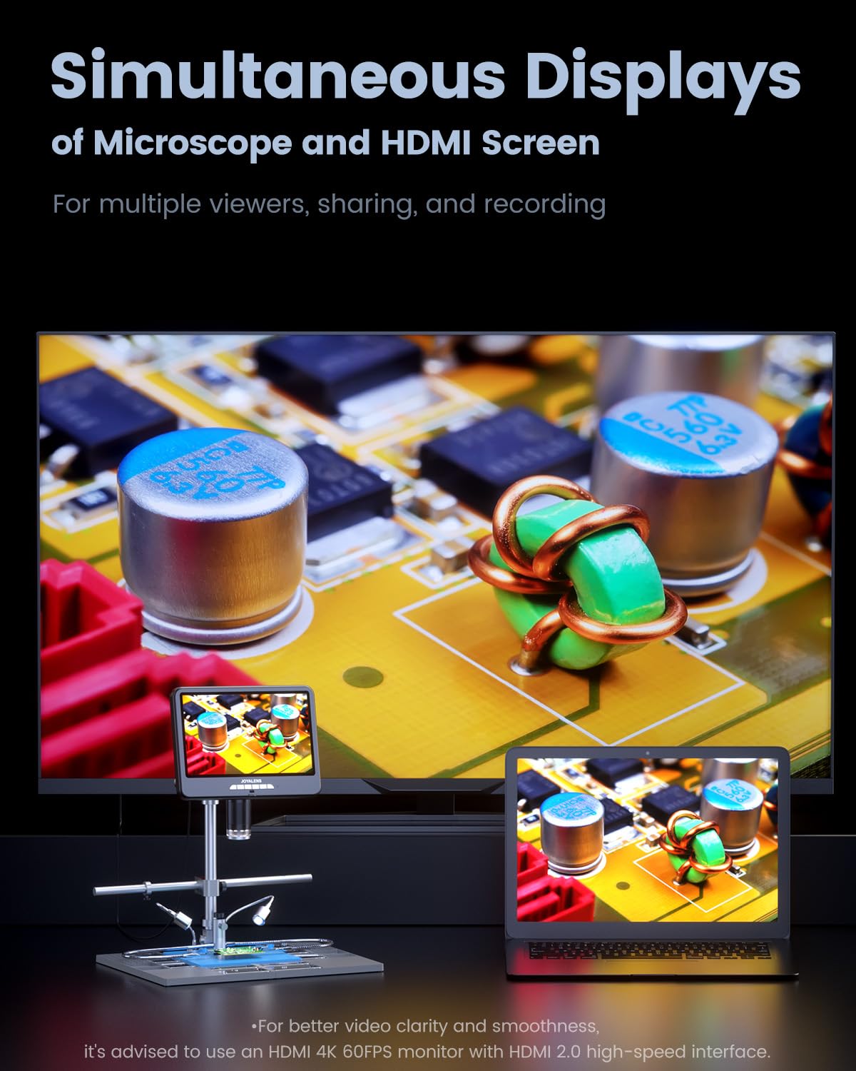 JL210S Plus 10.1" 4K 60FPS HDMI Digital Microscope, 64MP Soldering Microscope Station for Electronics Repair, UHD 3840P Video Audio Record, 4K LCD Coin Microscopes for Adults, 64GB
