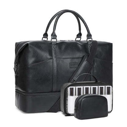 Faux Leather Weekender Bags for Women: Large Overnight Bags Travel Duffel Bag Carry On Shoulder Weekend Tote with Shoe & Laptop Compartment & Toiletry Bags for Airplane Traveling Gym