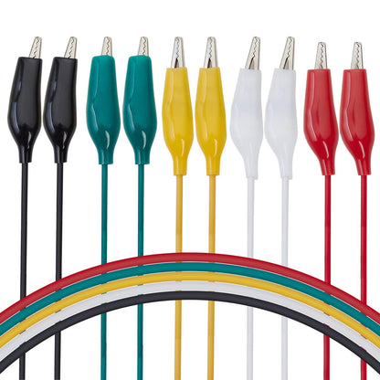 WGGE WG-026 10 Pieces and 5 Colors Test Lead Set & Alligator Clips,20.5 inches / 22 AWG Copper Wire. The Clips soldered and Stamped to The Wires. (1 Pack)