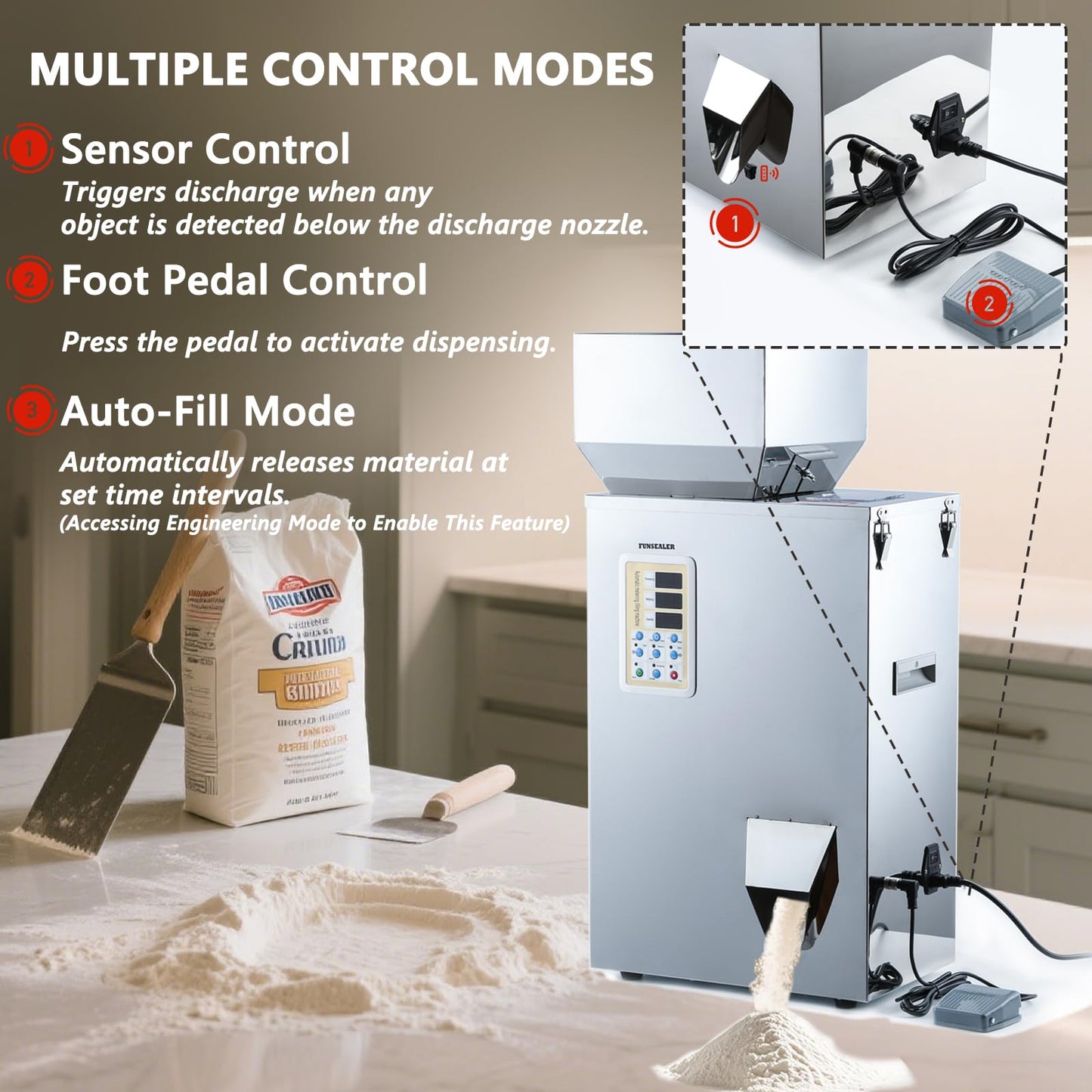 FunSealer Powder Filling Machine, Granule Filler, Automatic Filling and Packing Machine For Flour Spices Seeds 10-500g 110v60hz
