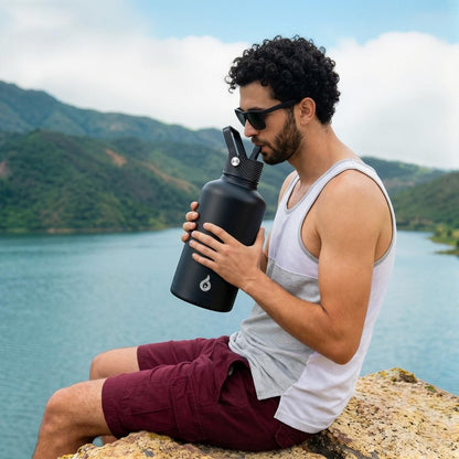 BJPKPK Half Gallon Insulated Water Bottles with Straw Lid, 64oz Large Water Jug, Stainless Steel Bottles with 3 Lids and Paracord Handle, Thermo for Hot & Cold Liquid, Army Green