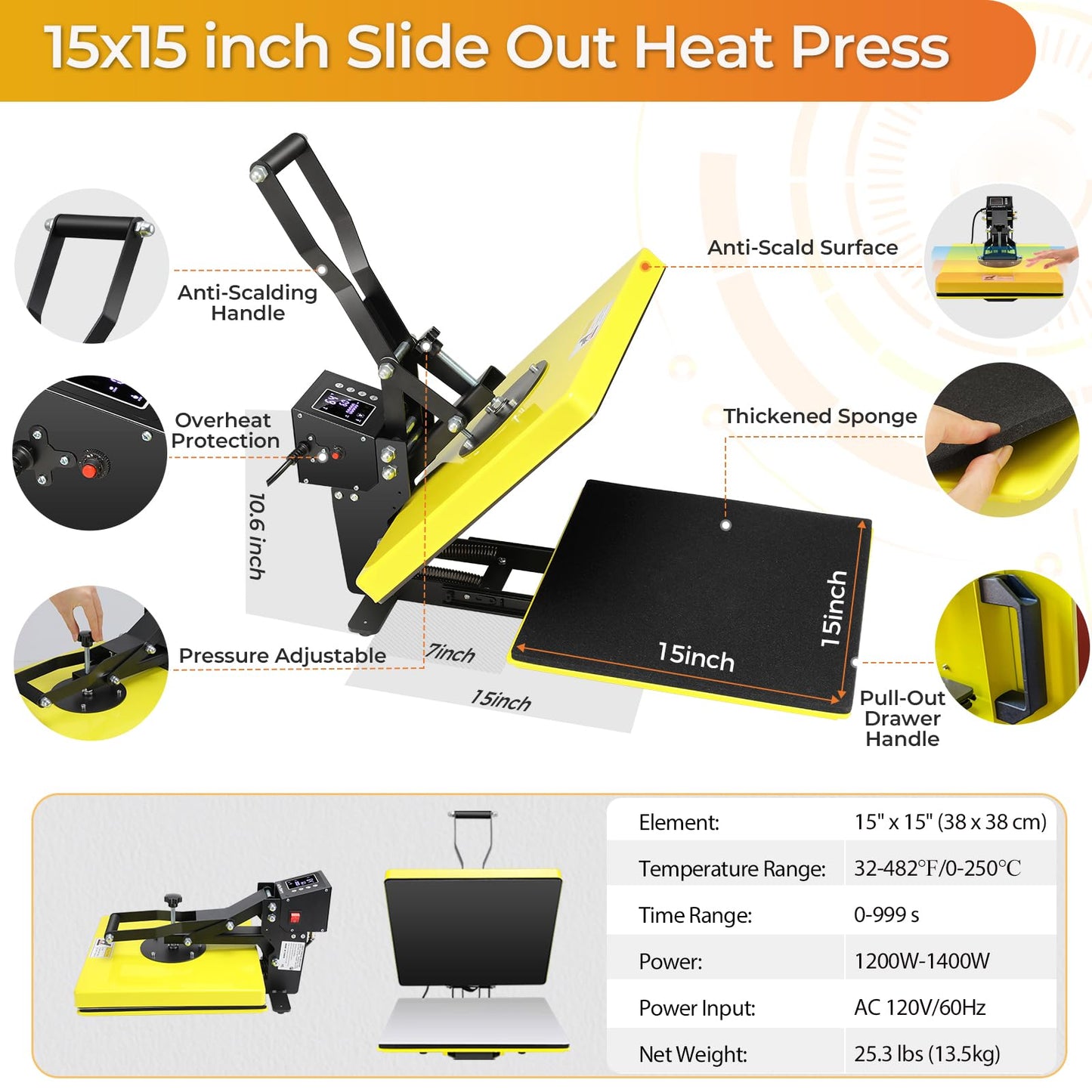 Whubefy Heat Press Machine 15x15 Slide Out, Digital Clamshell Heat Press Machine for T Shirts Printer, Heat Up Fast & Even, Sublimation Shirt Press Machine for Mouse Pad, Pillows, Coasters, Puzzles