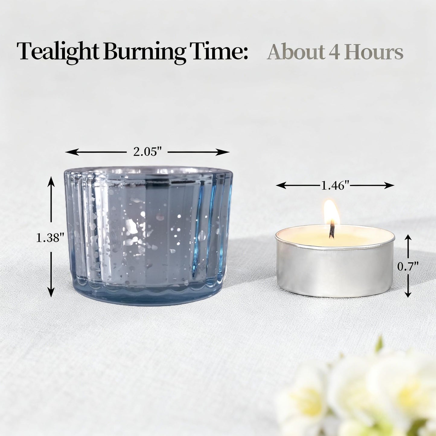 Round Clear Votive Candle Holders Set of 12, Purple Wedding Centerpiece Table Decorations, Mercury Glass Tealight Candle Holder for Bridal Shower, Baby Shower & Home Decor (Blue)