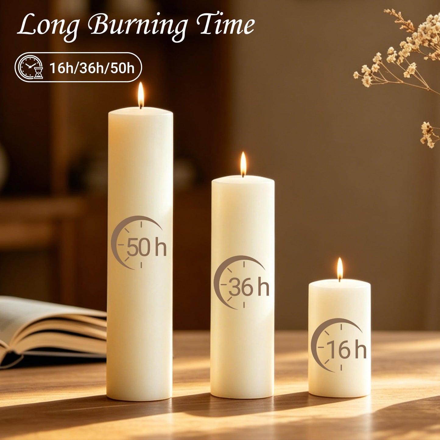 CCXTNQS Ivory White Pillar Candles Bulk Set, 2 x 3/6/8 Inch, 18 Pack Dripless Smokeless Unscented Long Burning Candles for Weddings Engagement Spa Home Party Events Ceremony