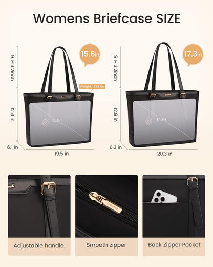 LOVEVOOK Work Tote Bag for Women 15.6 Inch Laptop Computer Bags with Cup Holder, Large Teacher Bag Briefcase for Business Office Travel Black, Nylon&PU