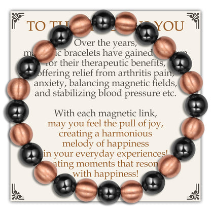 Feraco Pure Copper Magnetic Bead Bracelet for Men Women, 8mm 99.99% Solid Copper & 3500 Gauss Magnetic Hematite Beads, Unisex Stretch Wristband, Gift-Ready Jewelry