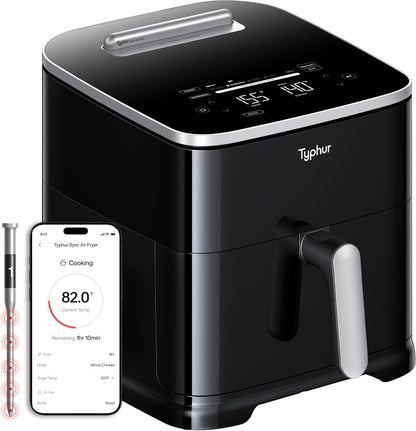 Typhur Sync 8QT AI Smart Air Fryer - 9-in-1 Non-Toxic Ceramic with Wireless Meat Thermometer | Cooks 6lb Chicken