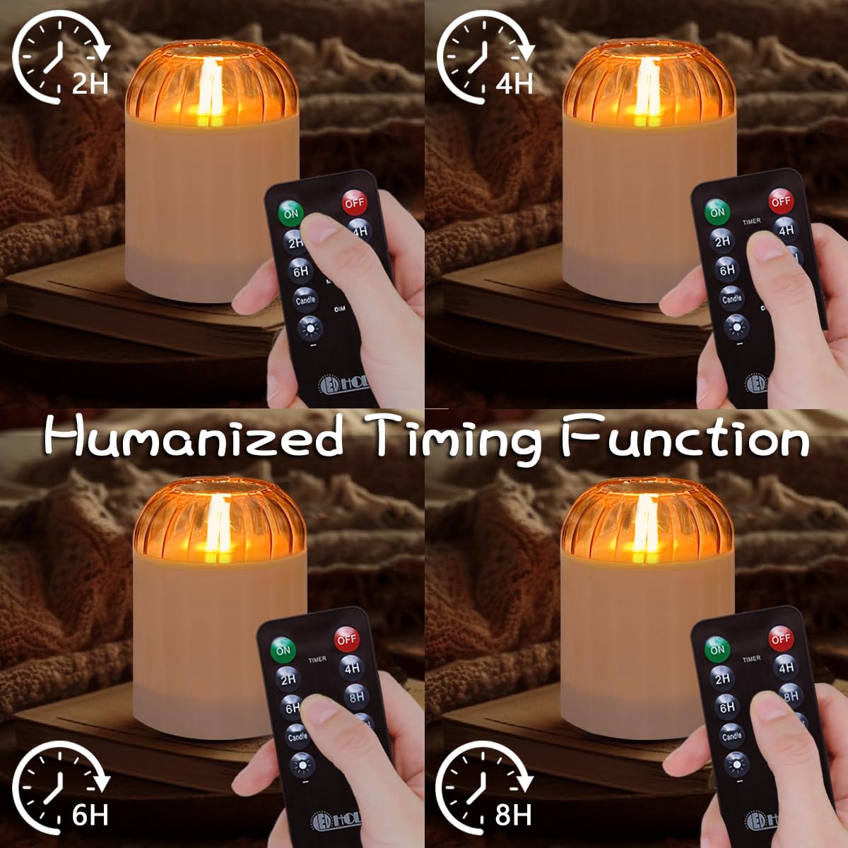 LEDHOLYT Rechargeable Jar Flameless Candle, Flashing LED Pillar Real Wax Candle with Remote Control and Timer, Black Pumpkin Glass Electronic Candles for Room Decoration, 1 Set of 3