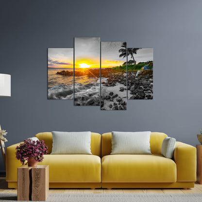 LevvArts Hawaii Sunset Wall Art Canvas Prints Tropical Beach Picture Maui Landscape Painting Artwork Framed for Home Living Room Ready to Hang