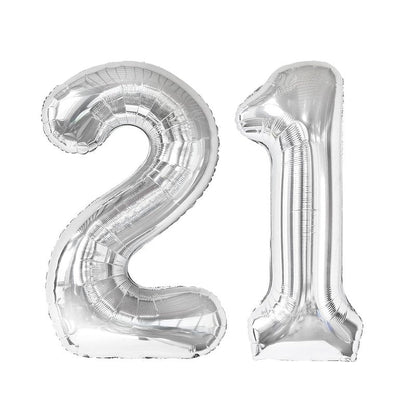 Silver Number 21 Balloon 40 inch, 21 Number Balloons, 21st Silver Birthday Decorations for Girls Boys Kids, 21 Year Old Women Men Silver Party Supplies