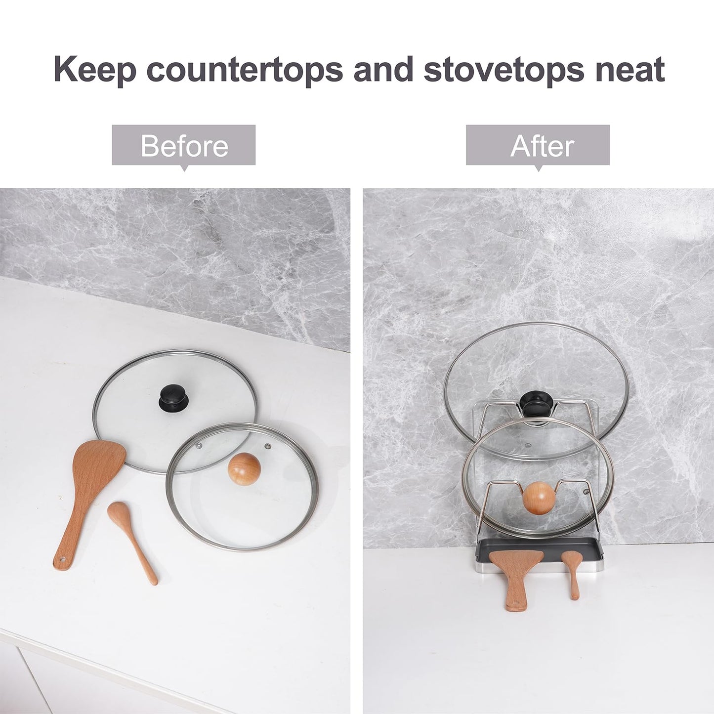 XCCK Pot Lid Holder While Cooking, Kitchen Pot Lid Storage Rack for stove top, Multifunctional Kitchen Pot Lid Organizer for Countertop (Iron,Dark Grey)