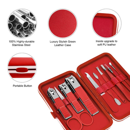 Manicure Set, Travel Mini Nail Clippers Kit Pedicure Care Tools, 10pcs Stainless Steel Grooming kit (Pink)