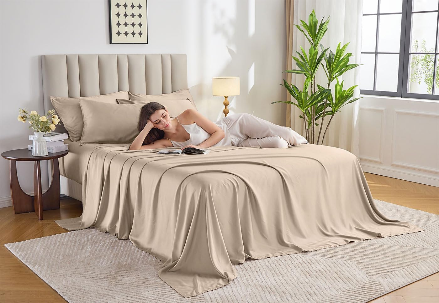 Pure Bamboo California King Sheets - 100% Organic Viscose Bed Sheet Set, Soft & Cooling, Almond