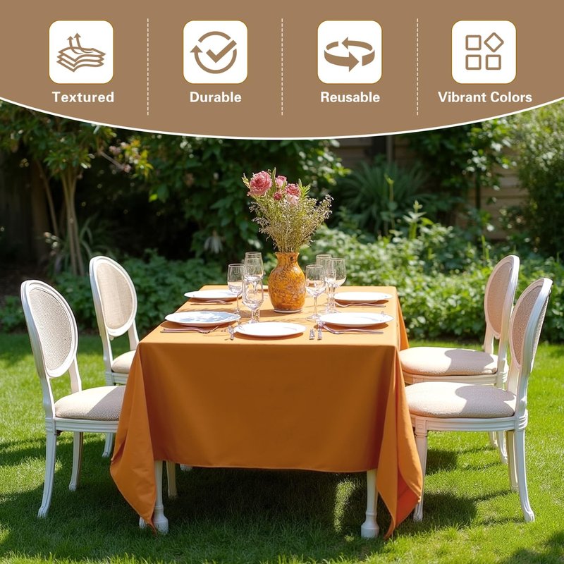sancua Thanksgiving Tablecloths for 6 Foot Rectangle Tables, 8 Pack Light Brown - Washable Polyester Fabric Fall Table Cloth for Harvest Party, Birthday, Banquet Reception, 54x108 Inch Bronze