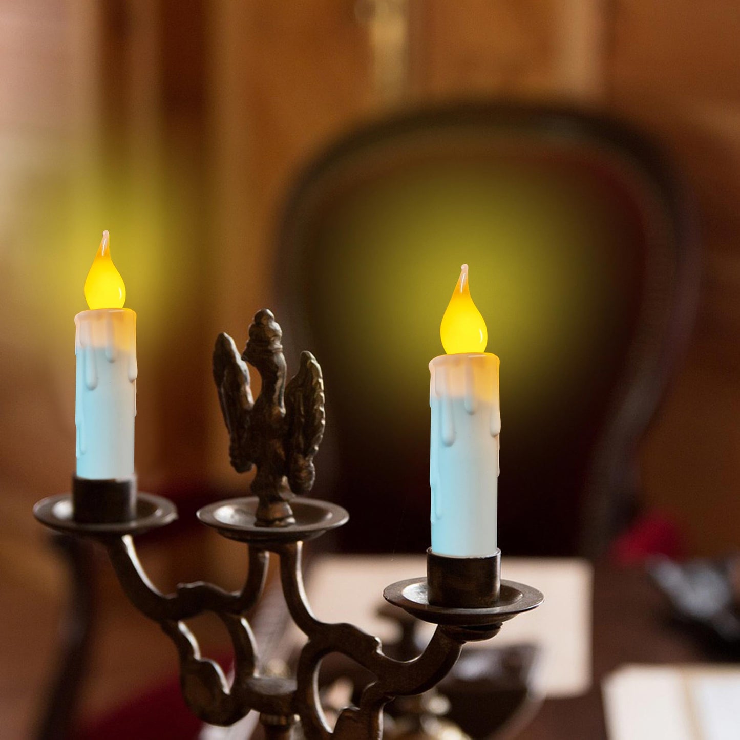 Flameless Short Taper Candles Battery Operated with Timer,4.75 Inch White LED Candlesticks Flickering Dinner Candle for Christmas Halloween Decorations,Set of 2 PCS