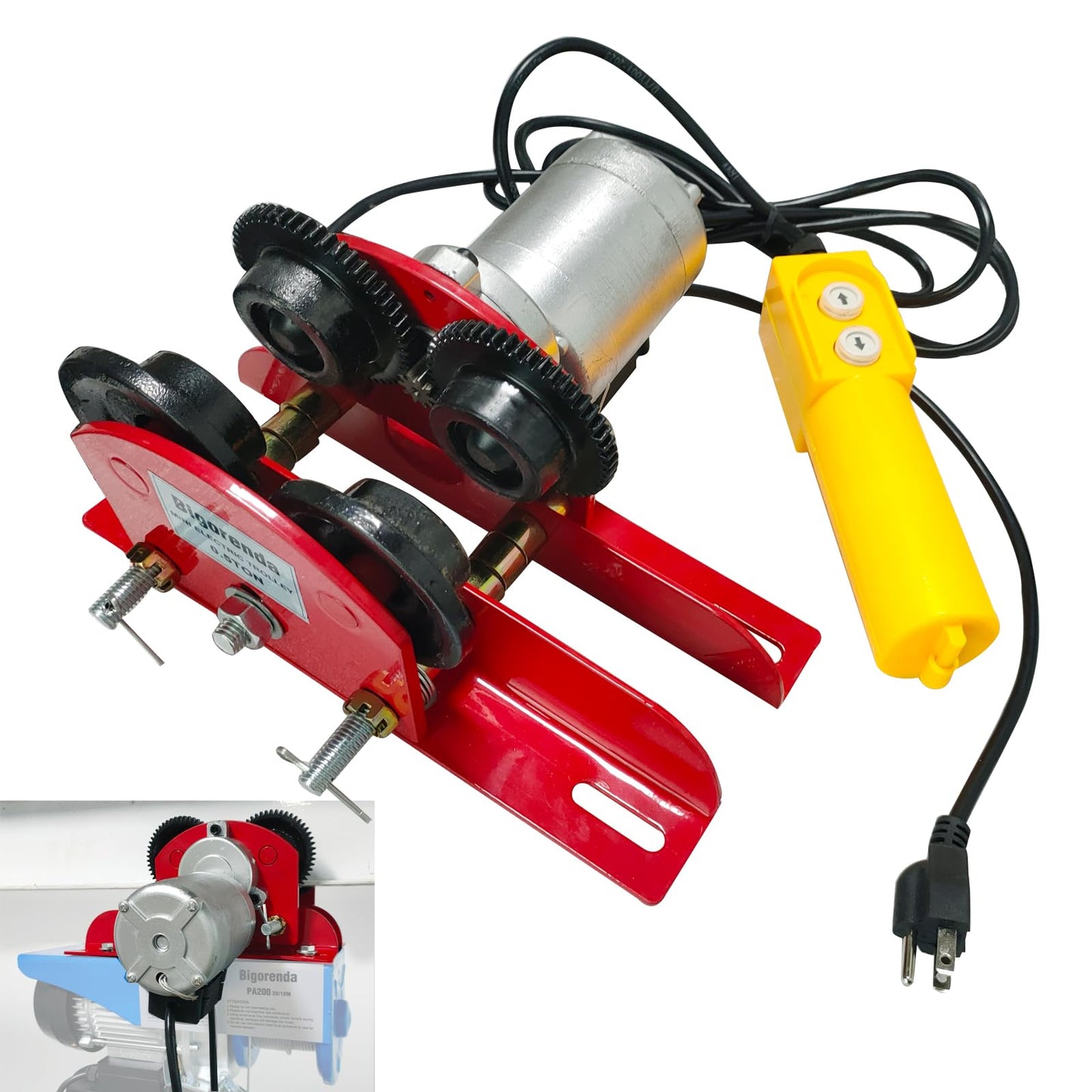 Bigorenda 1100LB Electric Trolley for Power Hoist,2.68-4.33" Adjustable Beam Flange Width for Straight Curved I Beam Trolley,for PA200-PA500 Hoists Push Geared Overhead Heavy Duty Wheel,for Warehouses