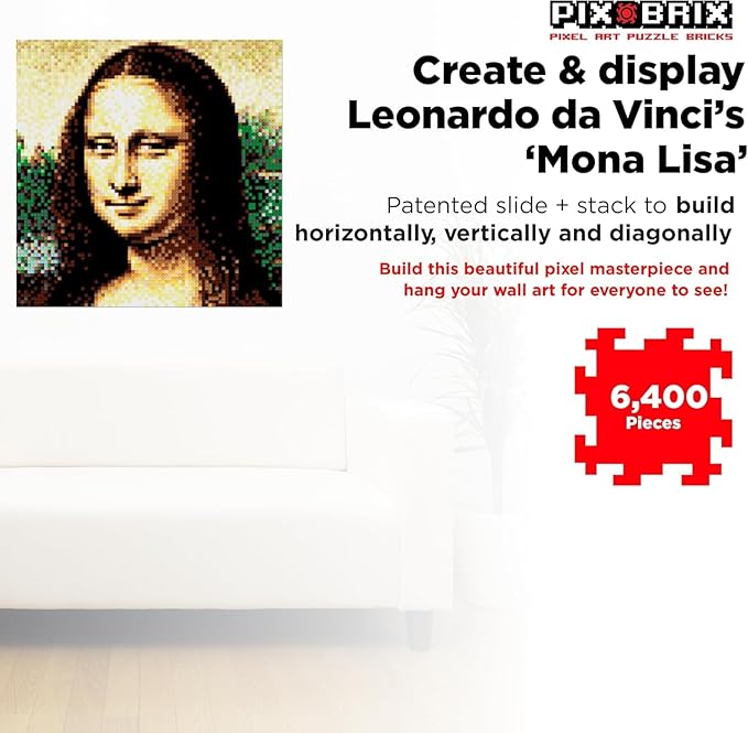 Pix Brix Pixel Art Puzzle Bricks - Mona Lisa 6400 Pieces - Patented Colorful Building Bricks to Recreate This Famous Print Create Builds Without Water Iron or Glue