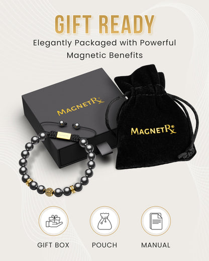 MagnetRX® Magnetic Hematite Bracelet - Max Strength Magnet Stones - Magnetic Beaded Bracelets for Men and Women (Gold Zeus 8mm Bead)