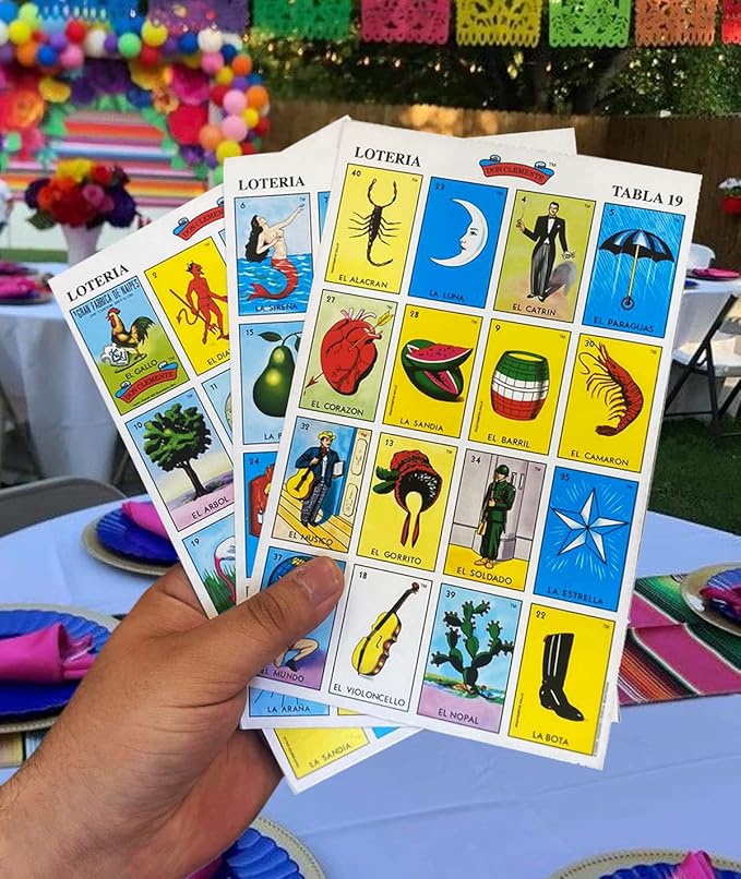 Loteria Mexicana Tradicional Mini Don Clemente 20 Jugadores 160 Fichas - Mexican Bingo Medium Board Game Set 160 Counting Plastic Chips for 20 Players with Deck of 54 Cards and 20 Boards