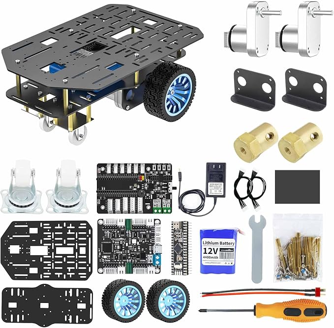 Yahboom Smart Chassis Car 2WD Kit with 520 Encoder MotorAluminum Alloy Framewith Expansion Board Driverfor DIY Educational Robot Car Kit(Unassembled) with Battery
