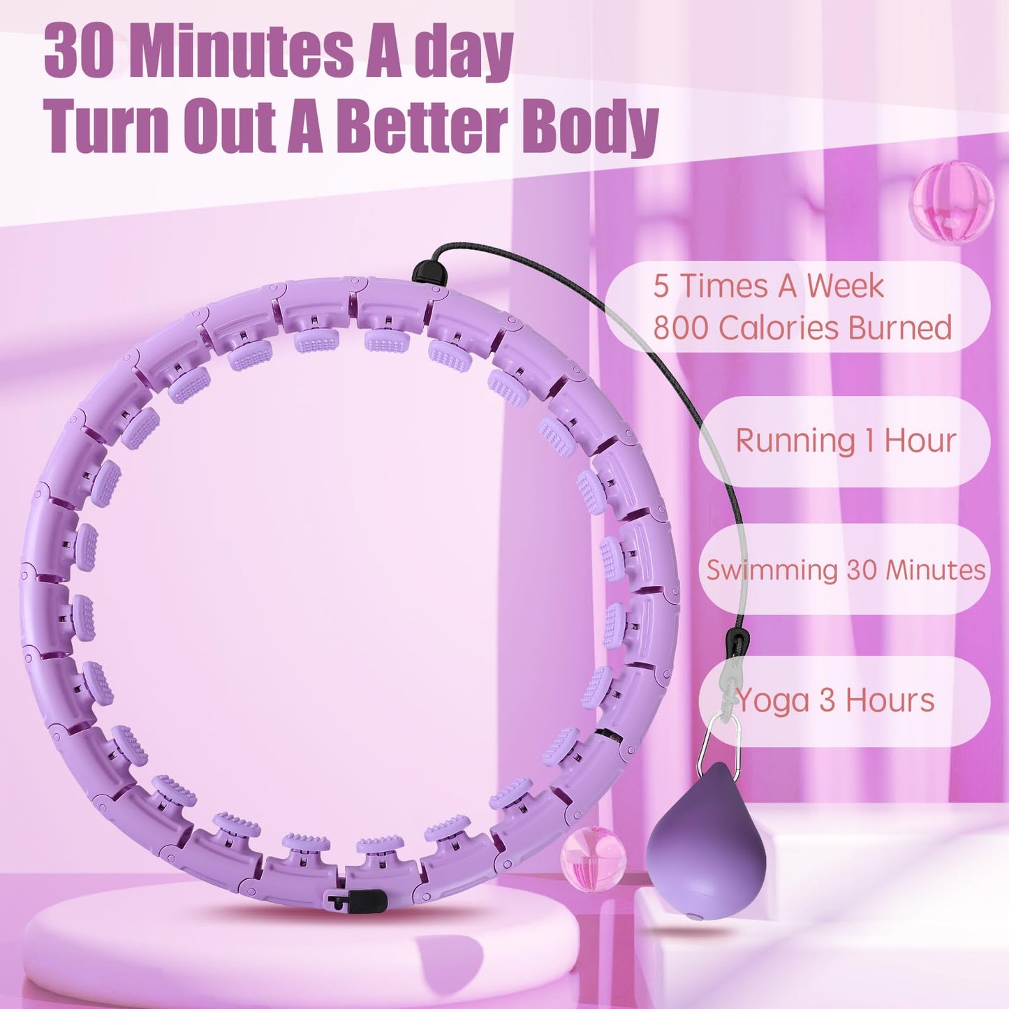 OurStarry 32 Knots Weighted Workout Hoop Plus Size, Smart Waist Exercise Hoop for Adults Weight Loss (32Links Purple)