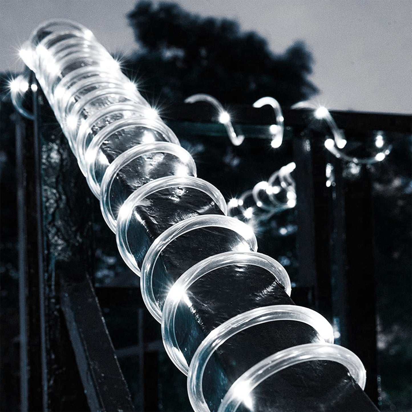 ICRGB Solar Rope Lights, 66FT 200LED 1800mAh Outdoor Waterproof Solar Lights with Remote, IP67 String Light with Timing & 8 Modes for Garden Tree Pathway Yard Pool RV Christmas Decor, White