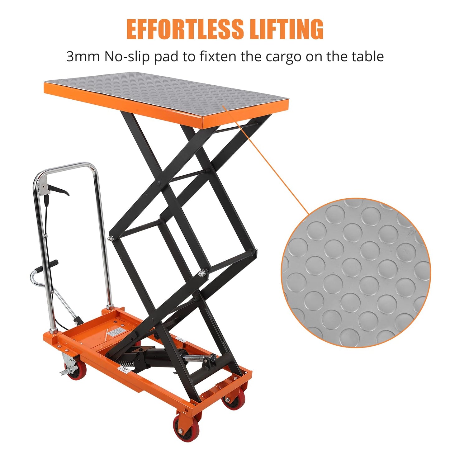 EliteEdge Hydraulic Scissor Lift Table, 770LBS Capacity Industrial Lift Cart with Anti-Slip Platform, Adjustable Mobile Elevating Workbench 12-59 inch, 4 Wheels, Orange