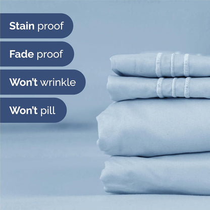 Sky Blue Split King Size 5-Piece Sheet Set | Comfy, Breathable & Cooling Luxury Bedding - Deep Pockets, Soft & Wrinkle-Free